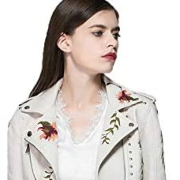 Ly Varey Faux Leather Jacket Soft Embroidered Rivet Motorcycle Punk Style CPO - Picture 1 of 15
